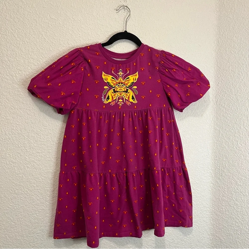 Disney Encanto Puff Short Sleeve Pink Graphic Tiered Dress Girls Youth Size L